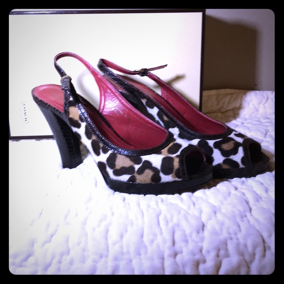 Coach Lorilee Leopard Pony hair/snake Sandals 9.5 - Picture 1 of 6
